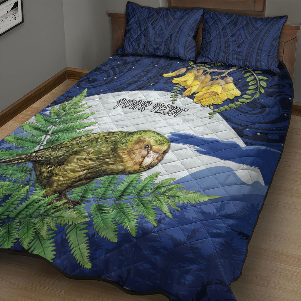 Kakapo New Zealand Personalised Quilt Bed Set Kowhai Flower Silver Fern Maori Pattern