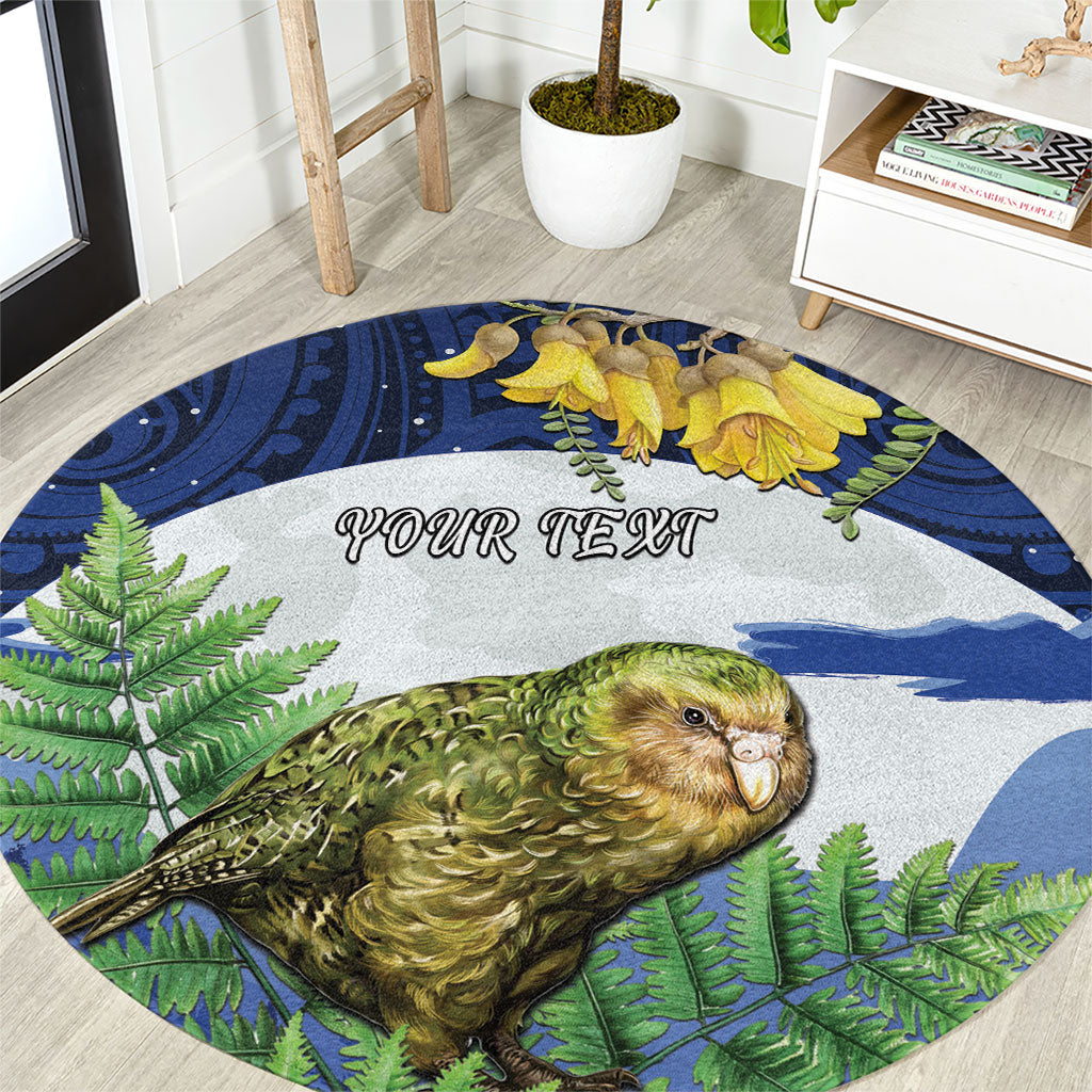 Kakapo New Zealand Personalised Round Carpet Kowhai Flower Silver Fern Maori Pattern