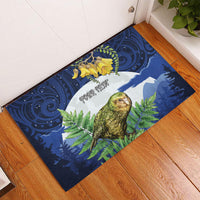 Kakapo New Zealand Personalised Rubber Doormat Kowhai Flower Silver Fern Maori Pattern
