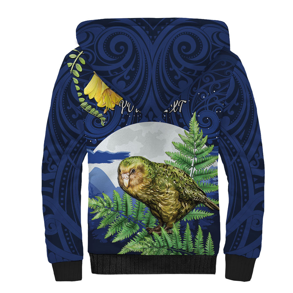 Kakapo New Zealand Personalised Sherpa Hoodie Kowhai Flower Silver Fern Maori Pattern LT22 - Polynesian Pride