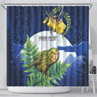 Kakapo New Zealand Personalised Shower Curtain Kowhai Flower Silver Fern Maori Pattern LT22 - Polynesian Pride