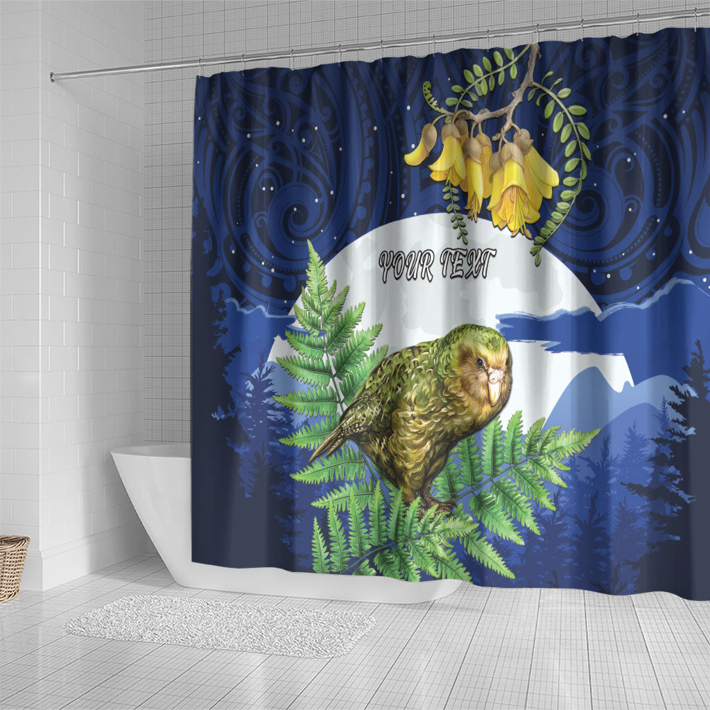 Kakapo New Zealand Personalised Shower Curtain Kowhai Flower Silver Fern Maori Pattern LT22 - Polynesian Pride