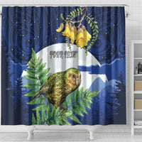 Kakapo New Zealand Personalised Shower Curtain Kowhai Flower Silver Fern Maori Pattern LT22 - Polynesian Pride