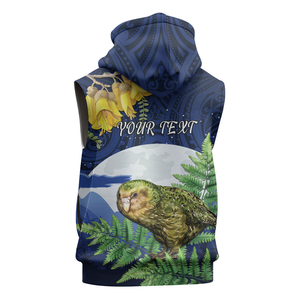 Kakapo New Zealand Personalised Sleeveless Hoodie Kowhai Flower Silver Fern Maori Pattern LT22 - Polynesian Pride