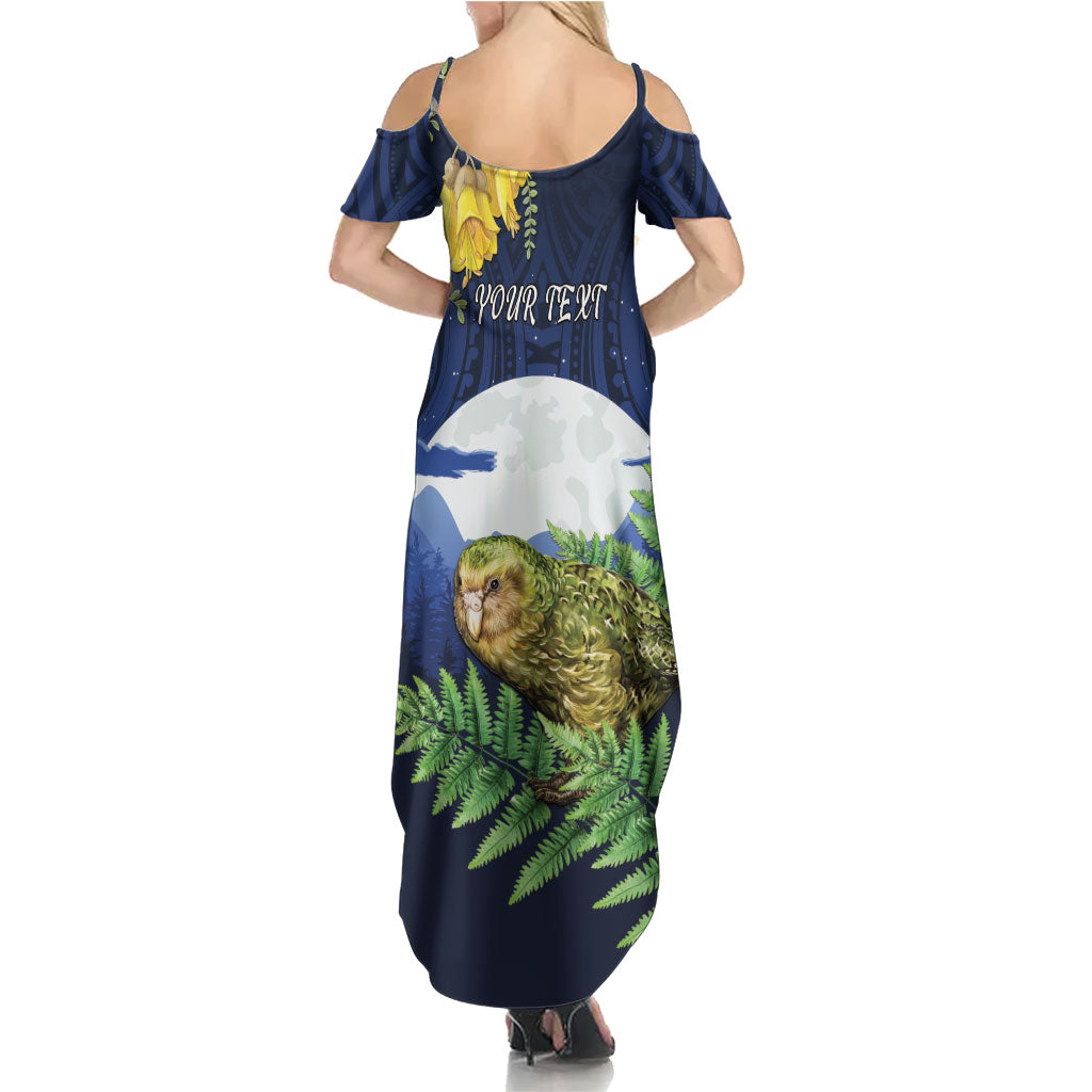 Kakapo New Zealand Personalised Summer Maxi Dress Kowhai Flower Silver Fern Maori Pattern LT22 - Polynesian Pride