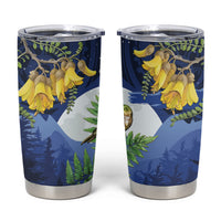 Kakapo New Zealand Personalised Tumbler Cup Kowhai Flower Silver Fern Maori Pattern LT22 Blue - Polynesian Pride