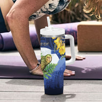 Kakapo New Zealand Personalised Tumbler With Handle Kowhai Flower Silver Fern Maori Pattern LT22 - Polynesian Pride