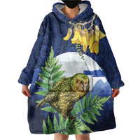 Kakapo New Zealand Personalised Wearable Blanket Hoodie Kowhai Flower Silver Fern Maori Pattern