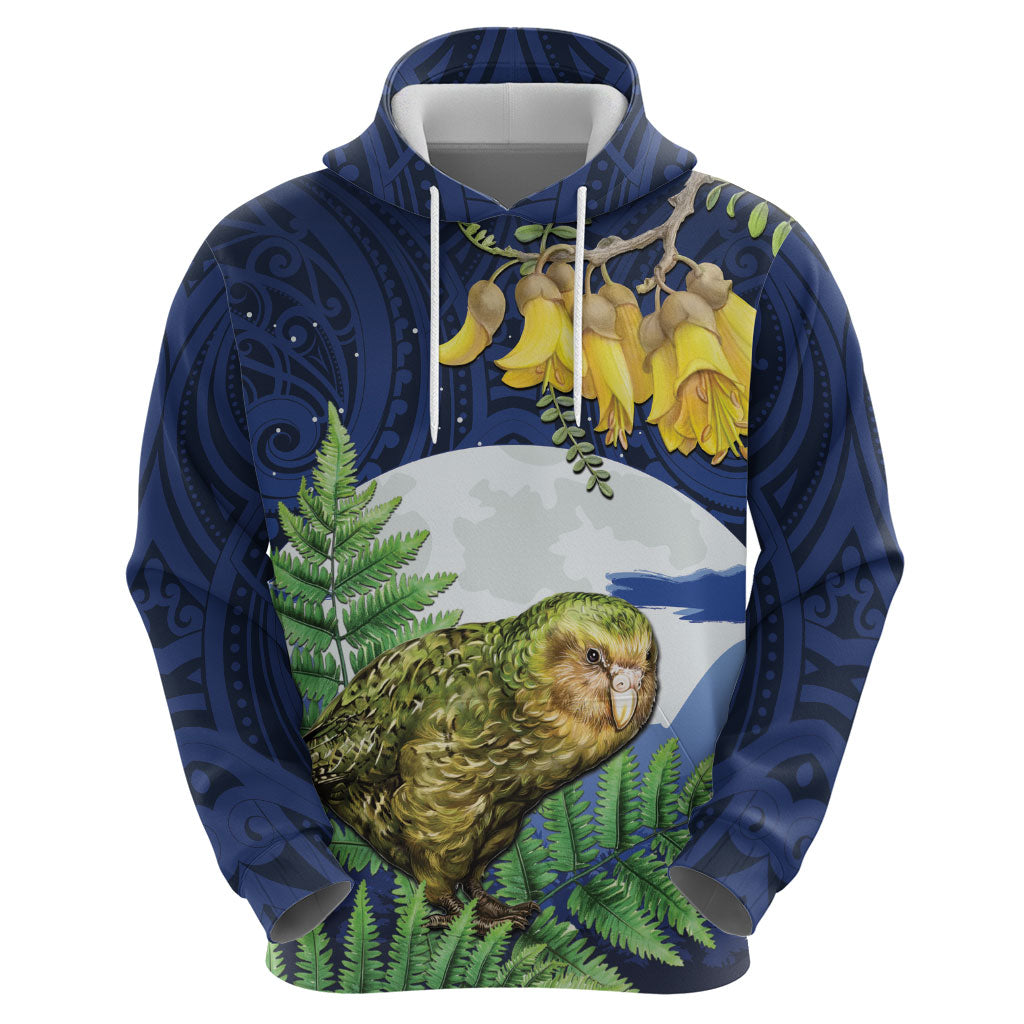 Kakapo New Zealand Personalised Zip Hoodie Kowhai Flower Silver Fern Maori Pattern LT22 - Polynesian Pride