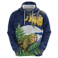 Kakapo New Zealand Personalised Zip Hoodie Kowhai Flower Silver Fern Maori Pattern LT22 - Polynesian Pride