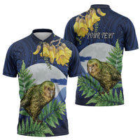 Kakapo New Zealand Personalised Zipper Polo Shirt Kowhai Flower Silver Fern Maori Pattern LT22 - Polynesian Pride