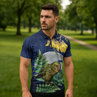 Kakapo New Zealand Personalised Zipper Polo Shirt Kowhai Flower Silver Fern Maori Pattern LT22 - Polynesian Pride