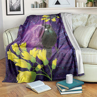 New Zealand Tui Bird Matariki Blanket Kowhai Flower Silver Fern Galaxy Maori Pattern LT22 Purple - Polynesian Pride