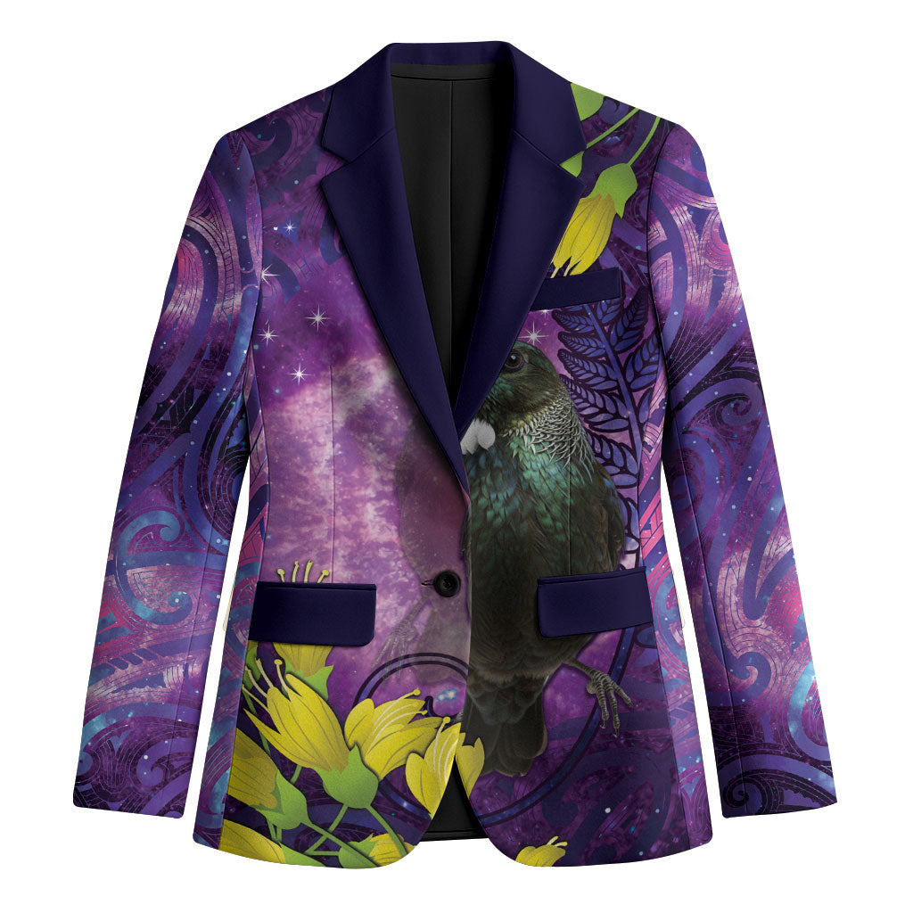 New Zealand Tui Bird Matariki Blazer Kowhai Flower Silver Fern Galaxy Maori Pattern LT22 Unisex Purple - Polynesian Pride