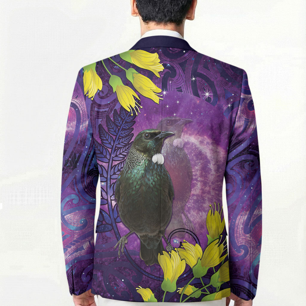 New Zealand Tui Bird Matariki Blazer Kowhai Flower Silver Fern Galaxy Maori Pattern LT22 - Polynesian Pride