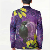 New Zealand Tui Bird Matariki Blazer Kowhai Flower Silver Fern Galaxy Maori Pattern LT22 - Polynesian Pride