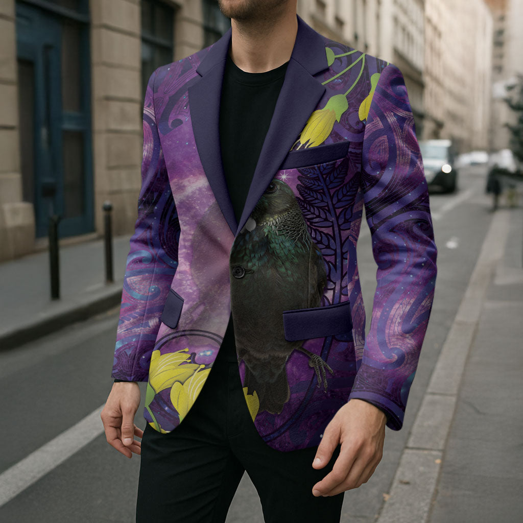 New Zealand Tui Bird Matariki Blazer Kowhai Flower Silver Fern Galaxy Maori Pattern LT22 - Polynesian Pride