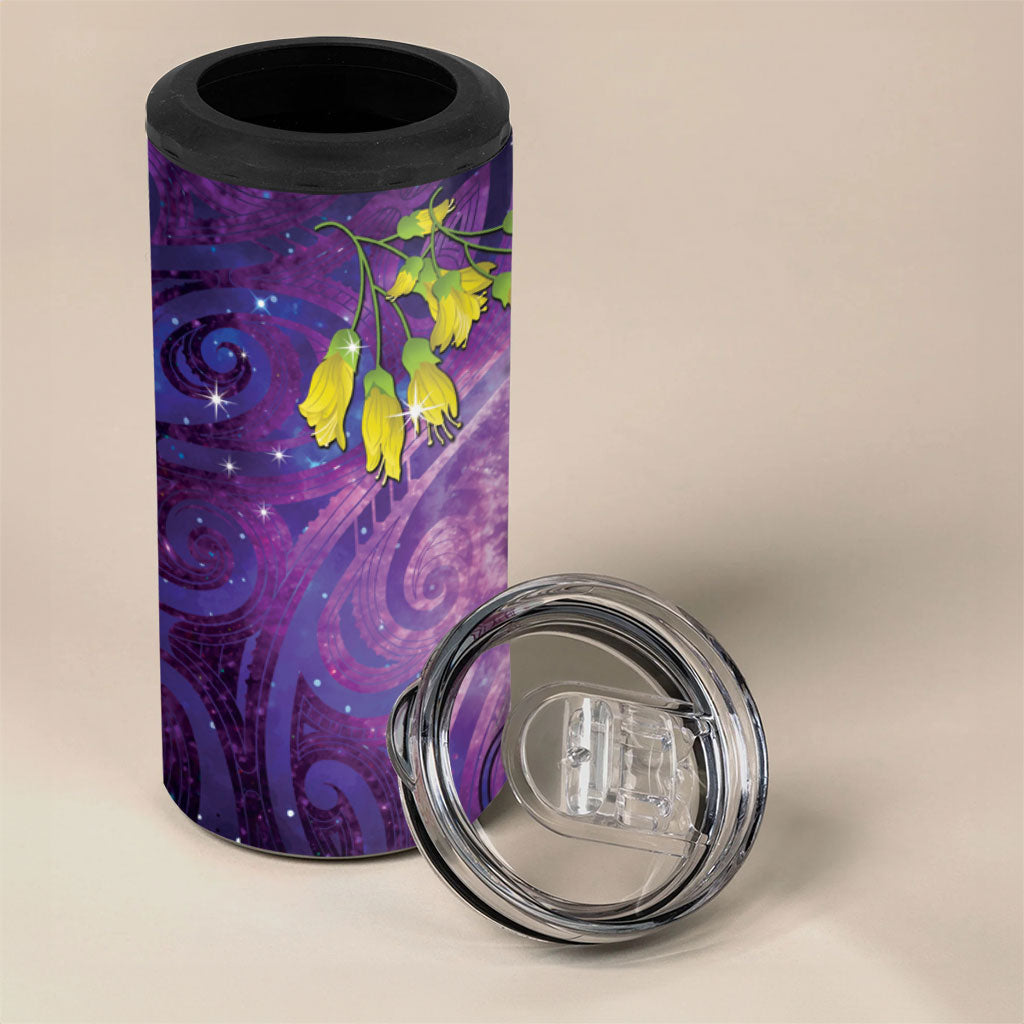 New Zealand Tui Bird Matariki 4 in 1 Can Cooler Tumbler Kowhai Flower Silver Fern Galaxy Maori Pattern LT22 - Polynesian Pride