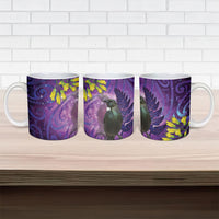 New Zealand Tui Bird Matariki Ceramic Mug Kowhai Flower Silver Fern Galaxy Maori Pattern LT22 - Polynesian Pride
