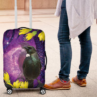 New Zealand Tui Bird Matariki Luggage Cover Kowhai Flower Silver Fern Galaxy Maori Pattern LT22 Purple - Polynesian Pride