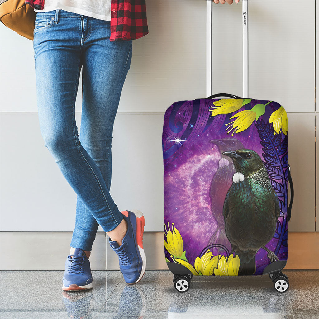 New Zealand Tui Bird Matariki Luggage Cover Kowhai Flower Silver Fern Galaxy Maori Pattern LT22 - Polynesian Pride