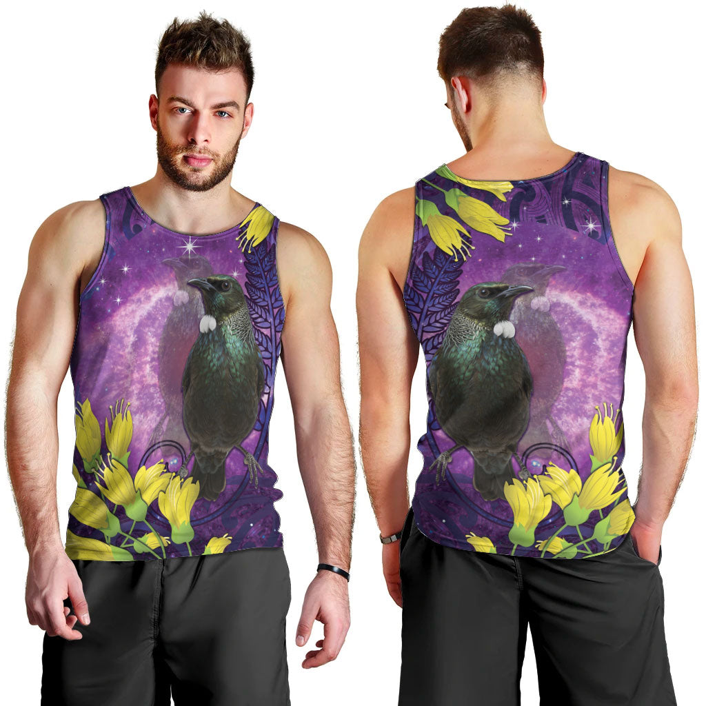 New Zealand Tui Bird Matariki Men Tank Top Kowhai Flower Silver Fern Galaxy Maori Pattern LT22 - Polynesian Pride