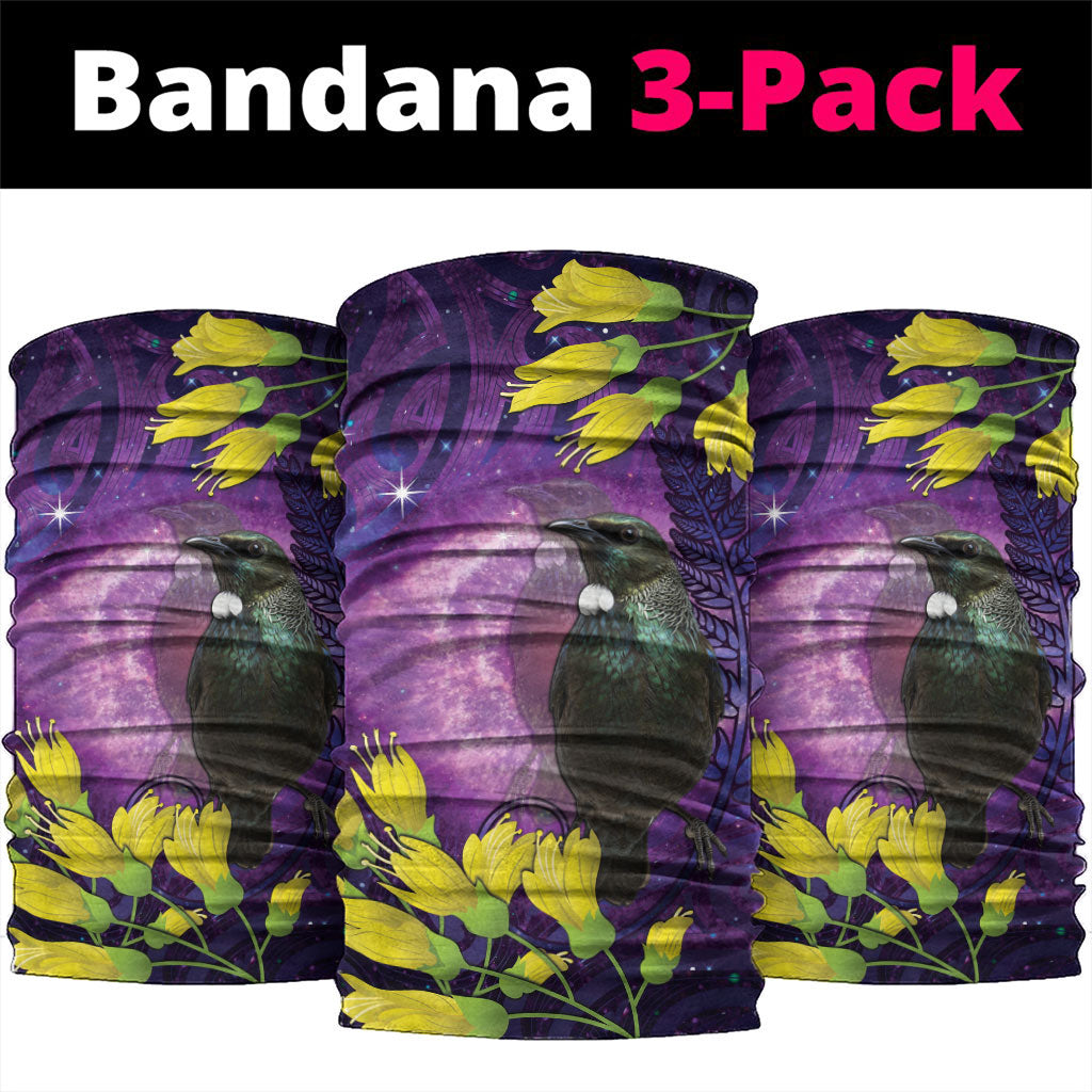 New Zealand Tui Bird Matariki Neck Gaiter Kowhai Flower Silver Fern Galaxy Maori Pattern LT22 package One Size: 25*50cm Purple - Polynesian Pride