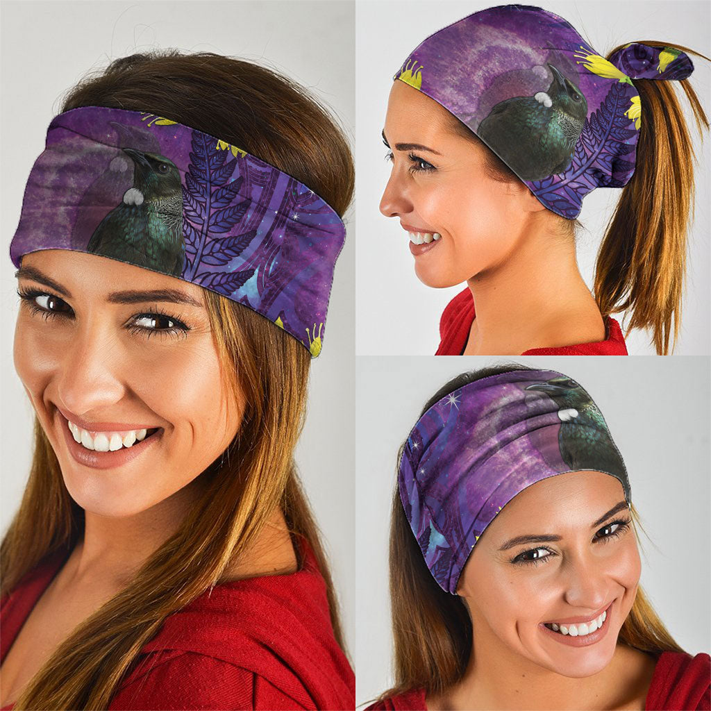 New Zealand Tui Bird Matariki Neck Gaiter Kowhai Flower Silver Fern Galaxy Maori Pattern LT22 - Polynesian Pride