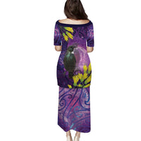 New Zealand Tui Bird Matariki Puletasi Kowhai Flower Silver Fern Galaxy Maori Pattern LT22 - Polynesian Pride