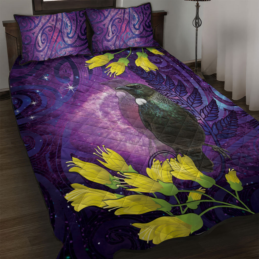 New Zealand Tui Bird Matariki Quilt Bed Set Kowhai Flower Silver Fern Galaxy Maori Pattern