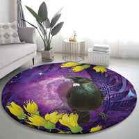 New Zealand Tui Bird Matariki Round Carpet Kowhai Flower Silver Fern Galaxy Maori Pattern LT22 - Polynesian Pride