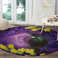 New Zealand Tui Bird Matariki Round Carpet Kowhai Flower Silver Fern Galaxy Maori Pattern LT22 - Polynesian Pride