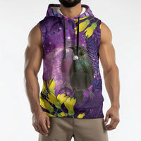 New Zealand Tui Bird Matariki Sleeveless Hoodie Kowhai Flower Silver Fern Galaxy Maori Pattern LT22 - Polynesian Pride