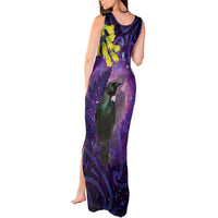 New Zealand Tui Bird Matariki Tank Maxi Dress Kowhai Flower Silver Fern Galaxy Maori Pattern LT22 - Polynesian Pride