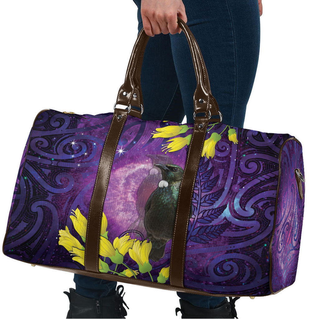 New Zealand Tui Bird Matariki Travel Bag Kowhai Flower Silver Fern Galaxy Maori Pattern LT22 - Polynesian Pride