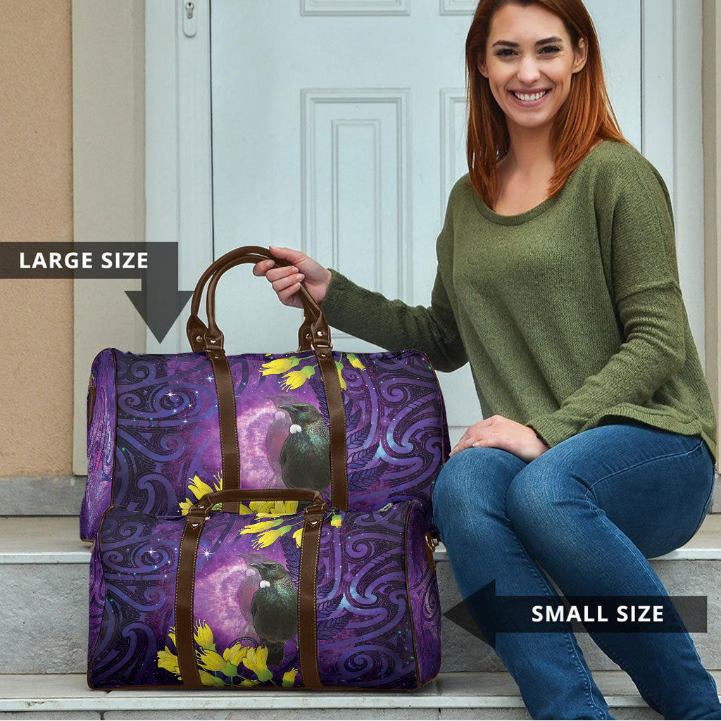 New Zealand Tui Bird Matariki Travel Bag Kowhai Flower Silver Fern Galaxy Maori Pattern LT22 - Polynesian Pride
