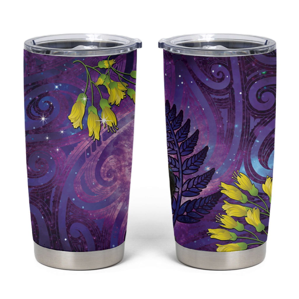 New Zealand Tui Bird Matariki Tumbler Cup Kowhai Flower Silver Fern Galaxy Maori Pattern
