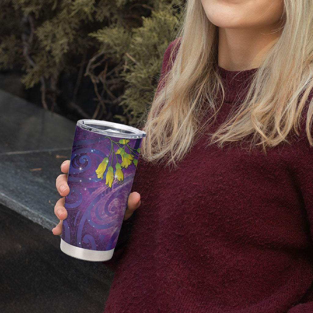 New Zealand Tui Bird Matariki Tumbler Cup Kowhai Flower Silver Fern Galaxy Maori Pattern LT22 - Polynesian Pride