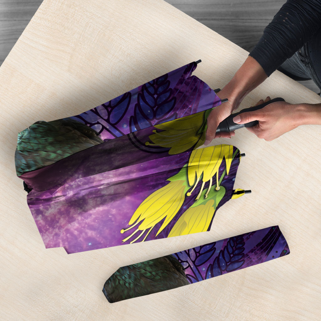New Zealand Tui Bird Matariki Umbrella Kowhai Flower Silver Fern Galaxy Maori Pattern LT22 - Polynesian Pride