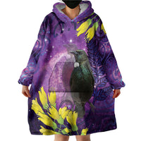 New Zealand Tui Bird Matariki Wearable Blanket Hoodie Kowhai Flower Silver Fern Galaxy Maori Pattern LT22 - Polynesian Pride