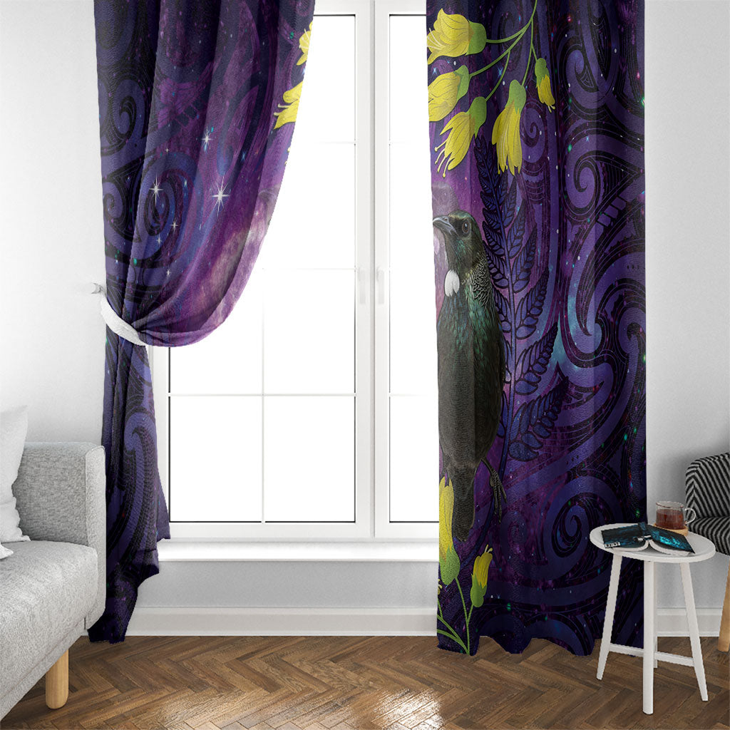 New Zealand Tui Bird Matariki Window Curtain Kowhai Flower Silver Fern Galaxy Maori Pattern LT22 - Polynesian Pride