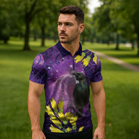 New Zealand Tui Bird Matariki Zipper Polo Shirt Kowhai Flower Silver Fern Galaxy Maori Pattern LT22 - Polynesian Pride
