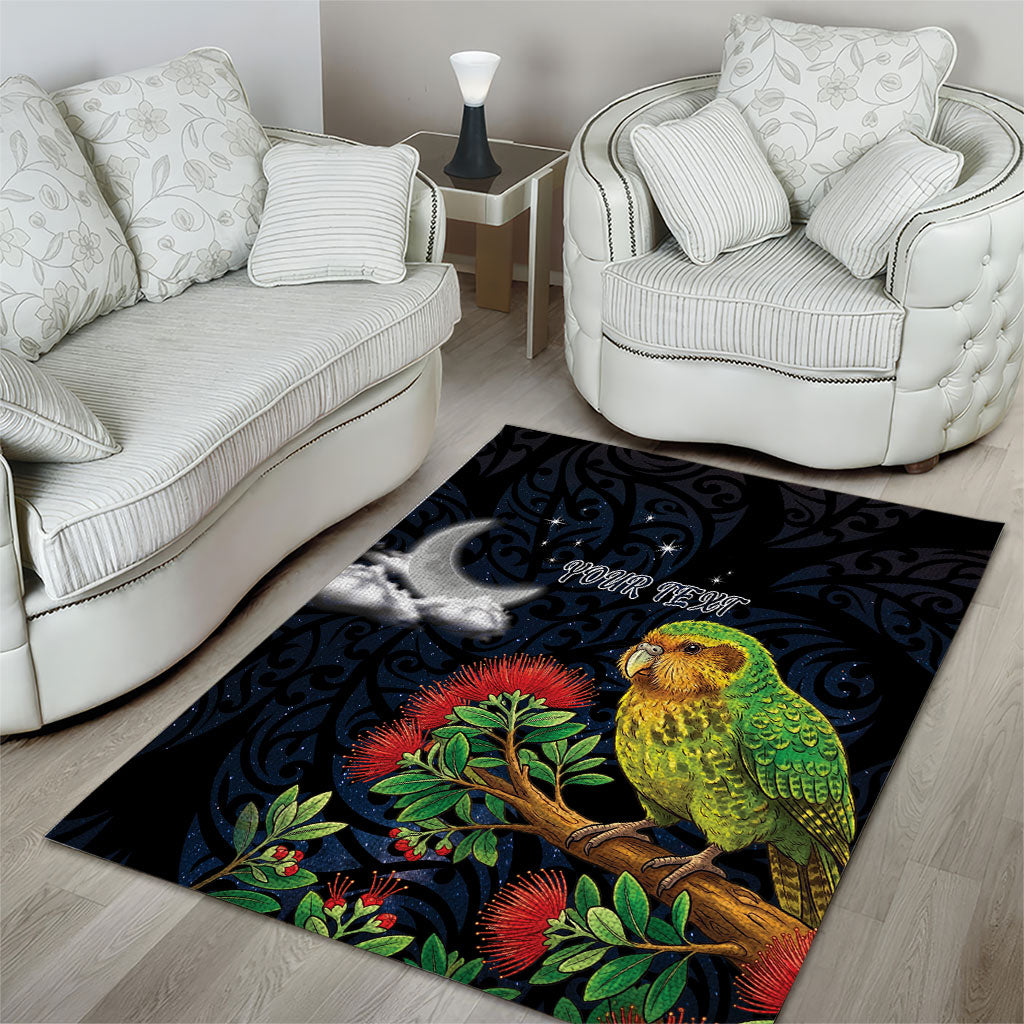 New Zealand Kakapo Matariki Personalised Area Rug Pohutukawa Flower Galaxy Maori Pattern