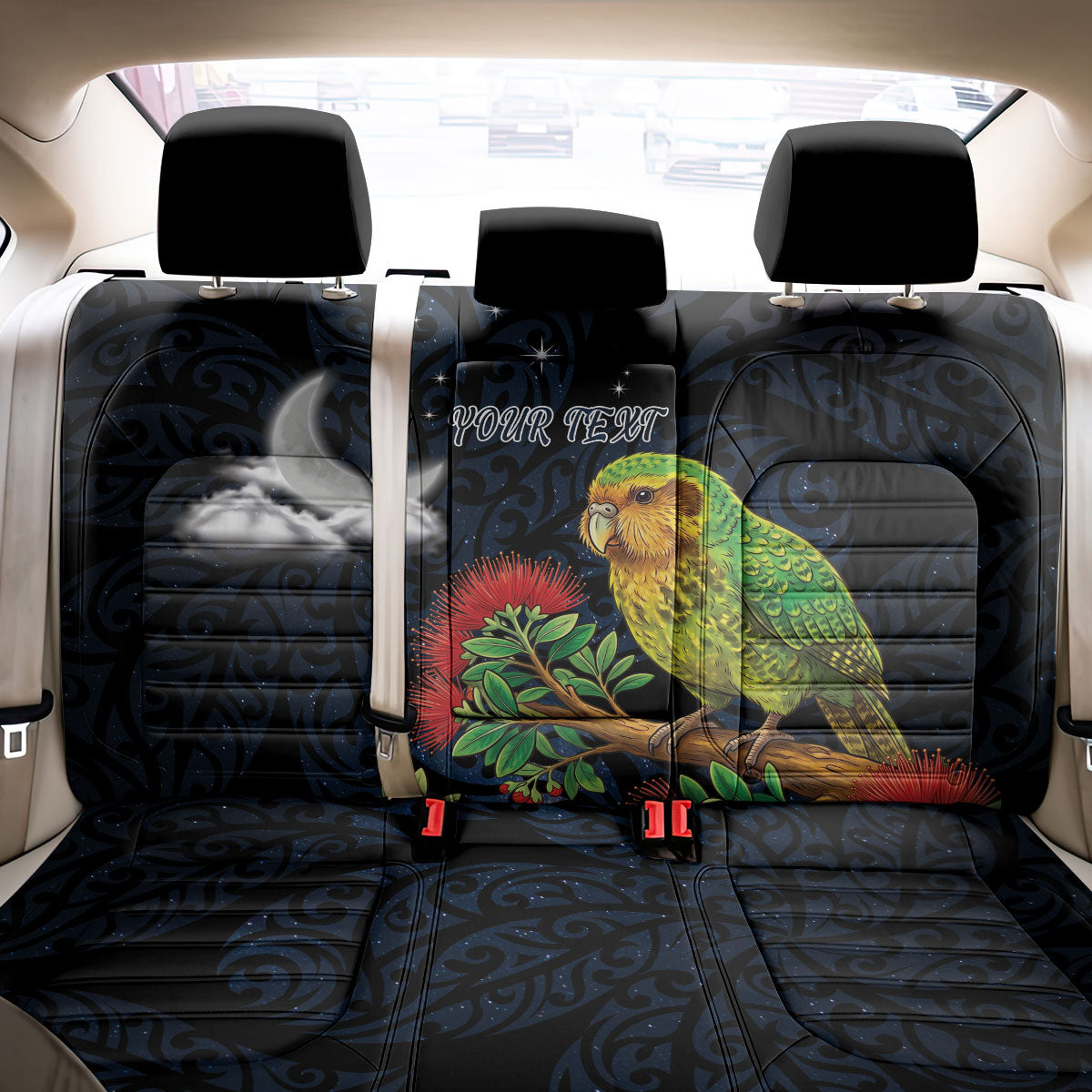 New Zealand Kakapo Matariki Personalised Back Car Seat Cover Pohutukawa Flower Galaxy Maori Pattern LT22 - Polynesian Pride