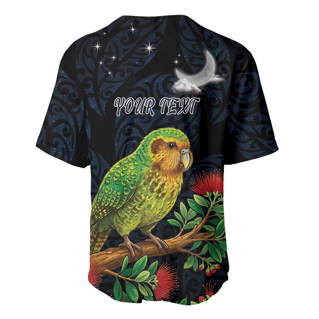 New Zealand Kakapo Matariki Personalised Baseball Jersey Pohutukawa Flower Galaxy Maori Pattern
