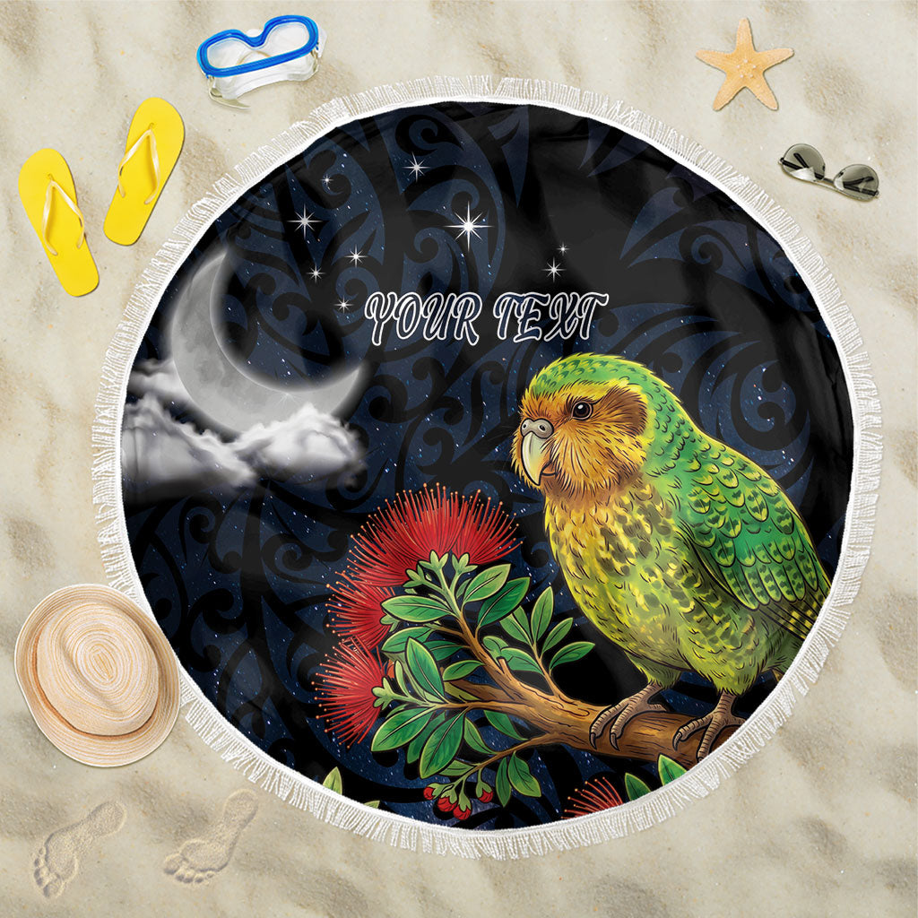 New Zealand Kakapo Matariki Personalised Beach Blanket Pohutukawa Flower Galaxy Maori Pattern