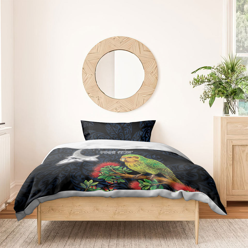 New Zealand Kakapo Matariki Personalised Bedding Set Pohutukawa Flower Galaxy Maori Pattern
