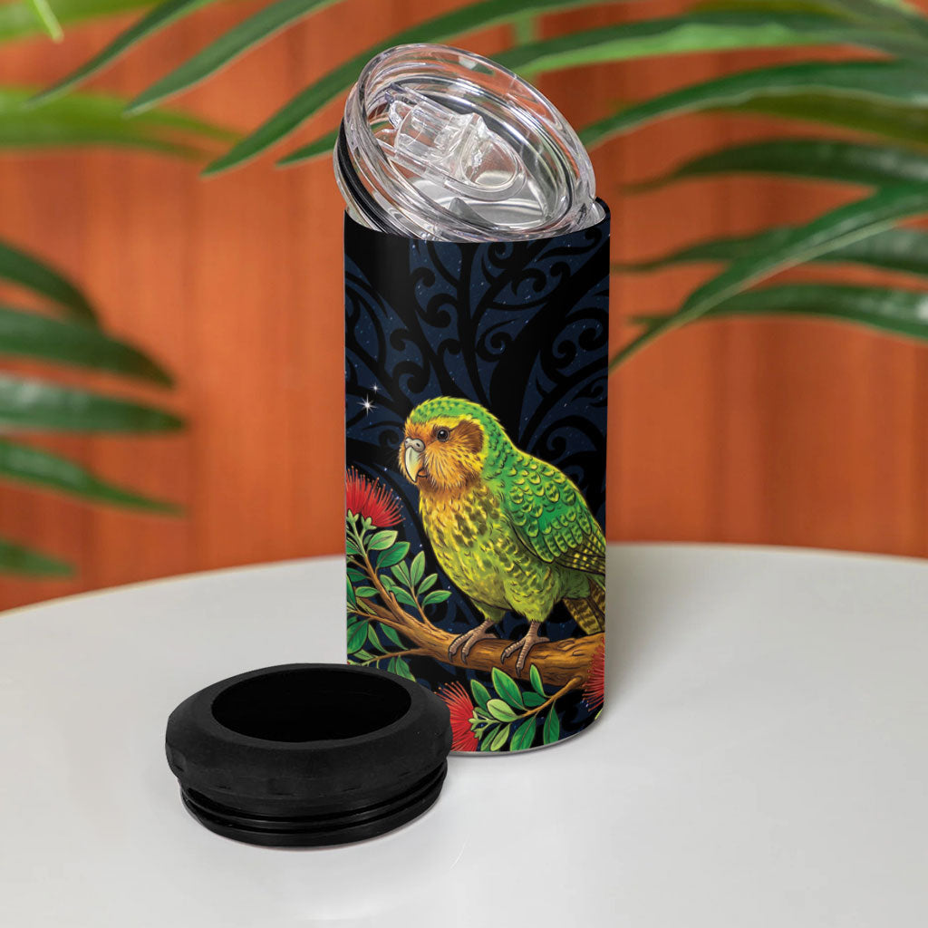 New Zealand Kakapo Matariki Personalised 4 in 1 Can Cooler Tumbler Pohutukawa Flower Galaxy Maori Pattern LT22 - Polynesian Pride