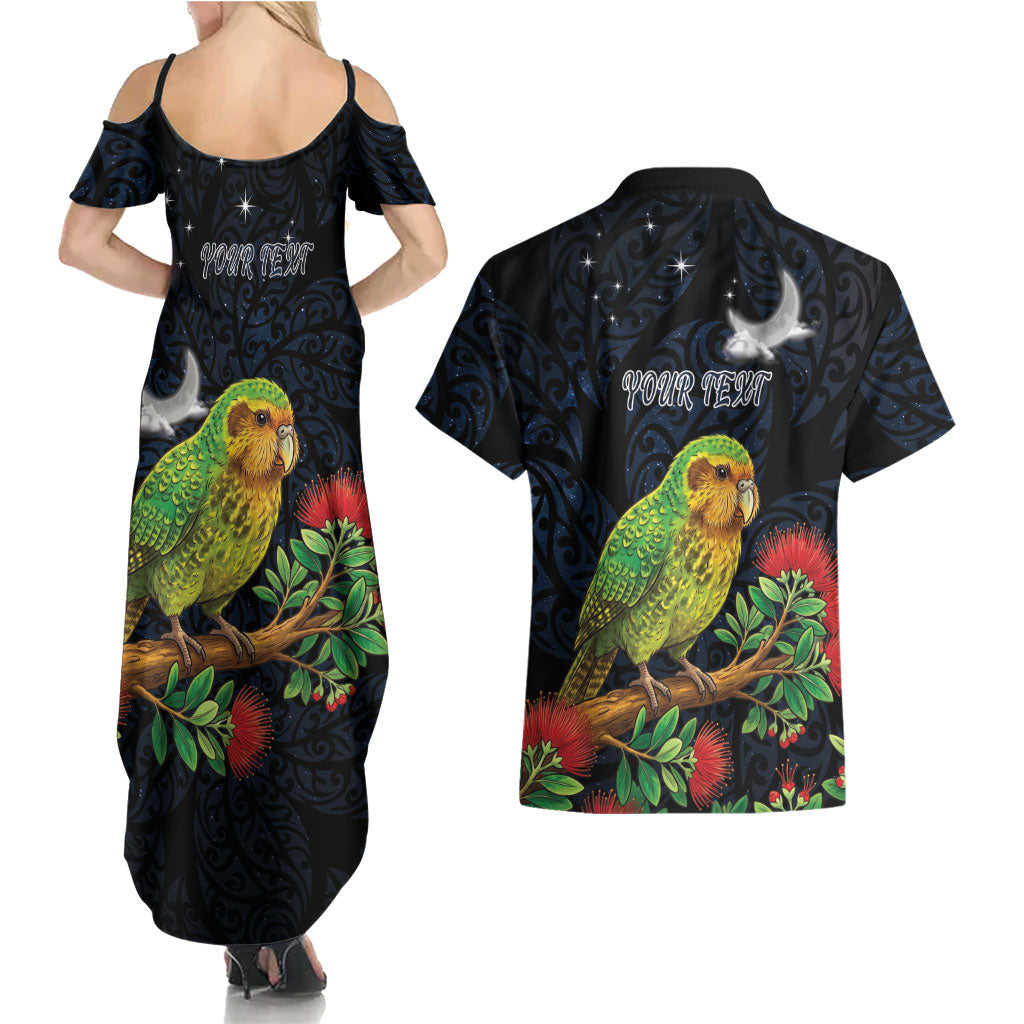New Zealand Kakapo Matariki Personalised Couples Matching Summer Maxi Dress and Hawaiian Shirt Pohutukawa Flower Galaxy Maori Pattern LT22 - Polynesian Pride