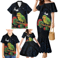 New Zealand Kakapo Matariki Personalised Family Matching Mermaid Dress and Hawaiian Shirt Pohutukawa Flower Galaxy Maori Pattern LT22 - Polynesian Pride